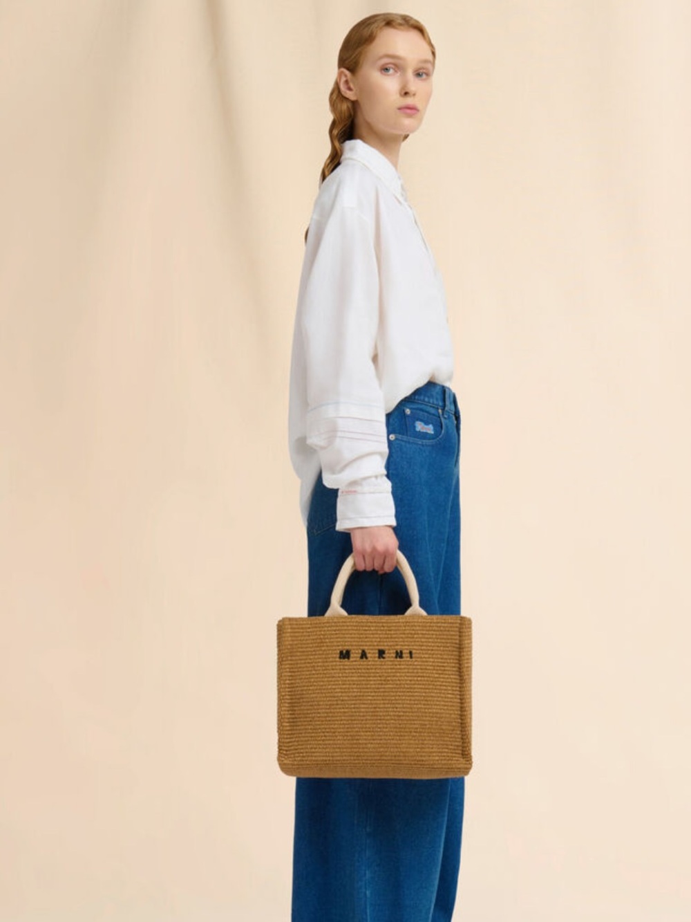 MARNI Woven Straw Tote Bag